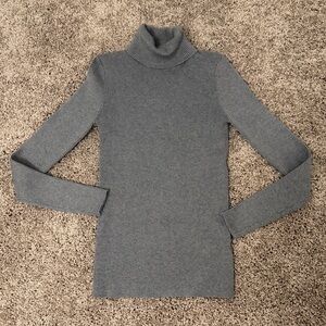 Grey Turtleneck Ribbed Pullover